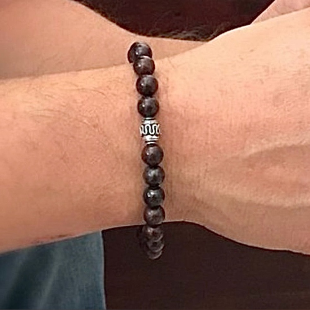 Men's Burgundy Jasper Gemstone Bracelet with Sterling Silver Accent - 8mm Beads